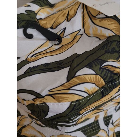 Women's Green Yellow White Leaf Round Polyester Brimmed Bucket Hat Women Shade - Picture 3 of 4